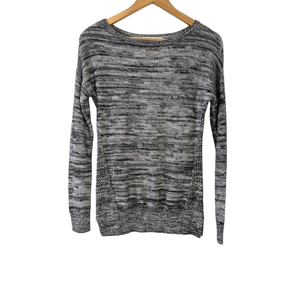 LOFT Sweater Women's XS Black White Marled Knit Pullover Long Sleeve Crew Neck